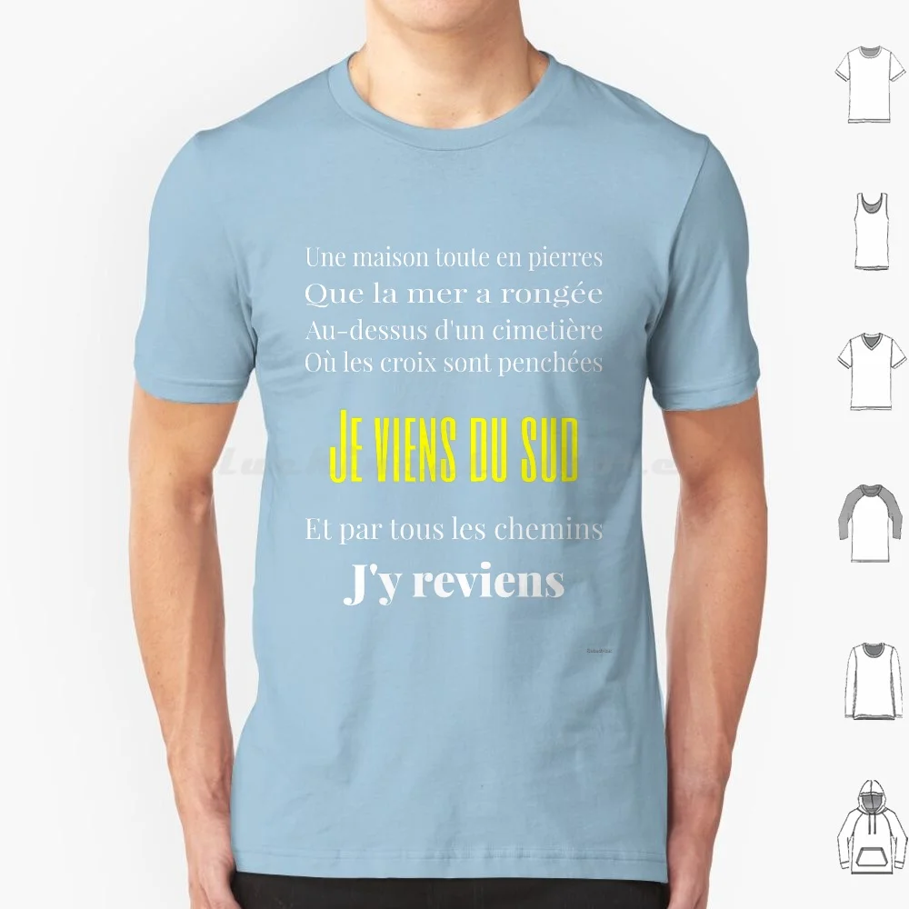 Je Viens Du Sud-Michel Sardou (1191)-Camiseta branca e amarela tamanho grande 100% algodão música francesa música francesa