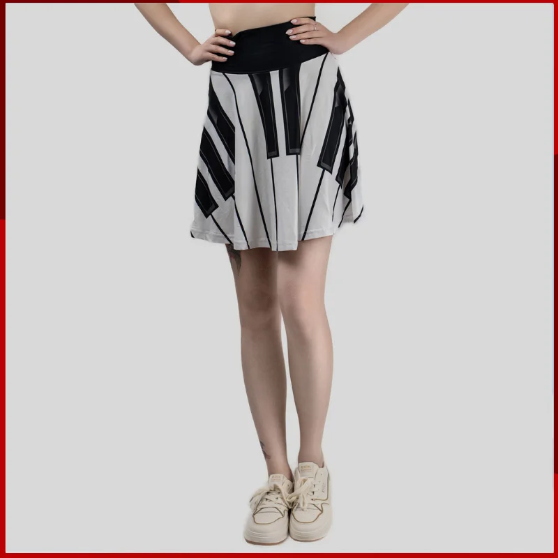 

Spot 3D three-dimensional pattern printed by retro piano keyboard Europe and America leisure high waist milk silk skirt pleated