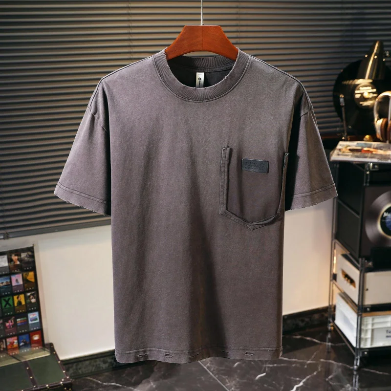 Men's 2026 Summer New Vintage American Style Heavyweight Embroidered T-Shirt Loose Versatile Casual Daily Wear