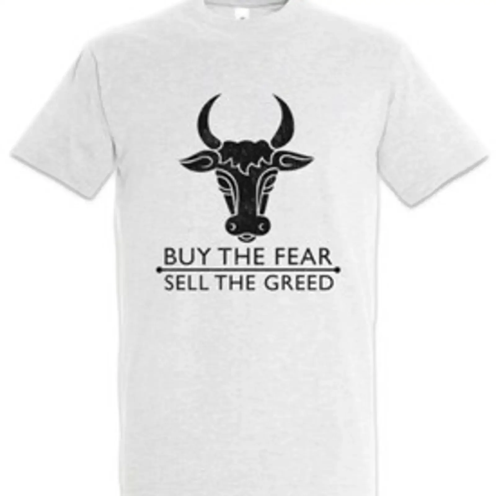 T-shirt pour homme The Fear Sell Greed, style vintage, délavé, élégant, confortable et extensible, pour banqueur, idéal pour les positions optimistes ou déprimées.