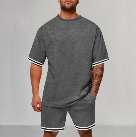 2025 Spring and Summer Men's New Trendy Fashion Round Neck Pocket Short Sleeve Shorts Suit Casual Sports Suit Men