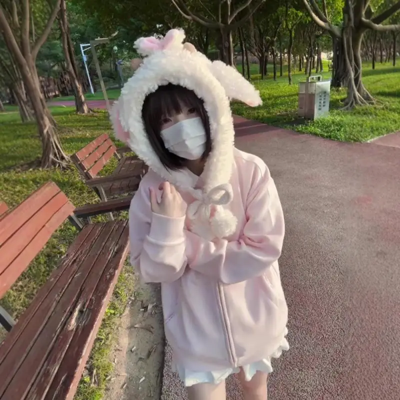 

Осеннее кавайное милое свободное пальто с длинными рукавами, женское японское милое толстовка на молнии с вышивкой, женское повседневное шикарное однотонное милое пальто