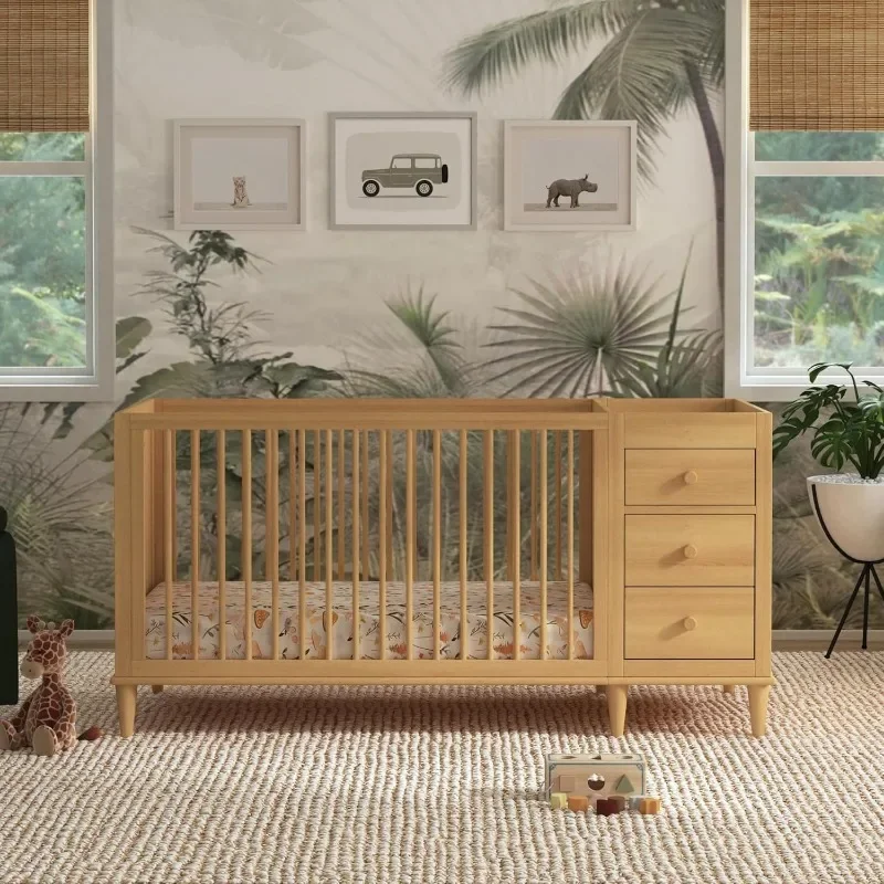 3-in-1 Crib and Changer Combo in Honey