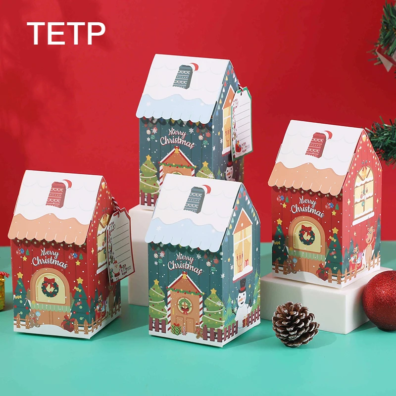 

LPZHI 50Pcs House Shape Christmas Paper Boxes Happy New Year Gift Decoration For Cookies Cookies Chocolate Packaging Favors