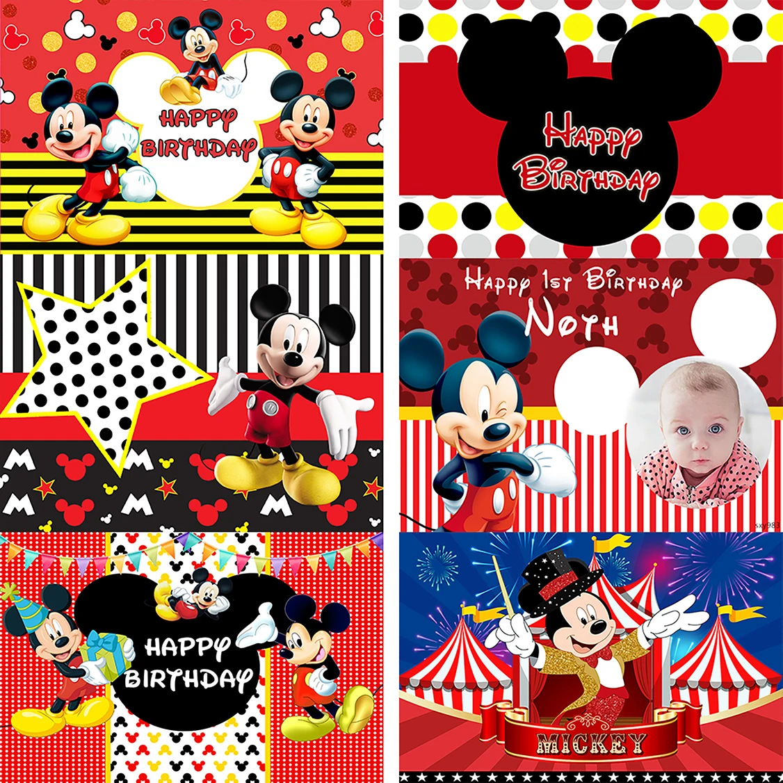 Cartoon Red Mickey Mouse Photograhy Background Custom Kids Birthday Party Backdrop for Photo Studio Baby Shower Banner Vinyl