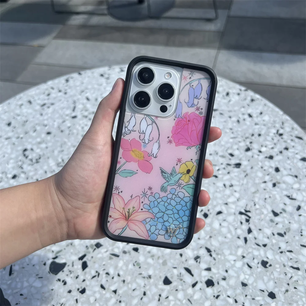 جديد Wildflower ثلاثية الأبعاد WF الزهور الطيور جراب هاتف آيفون 12 13 14 15 16 برو ماكس زائد Fundas INS غطاء الكرتون ل 15 برو 16 حالات #2