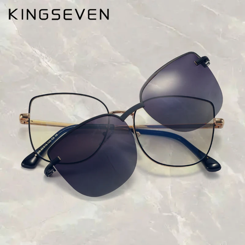 

KINGSEVEN Retro Cat Eye Sunglasses For Women Magnetic Polarized Glasses Frame Anti-Blue Men Sunglasses