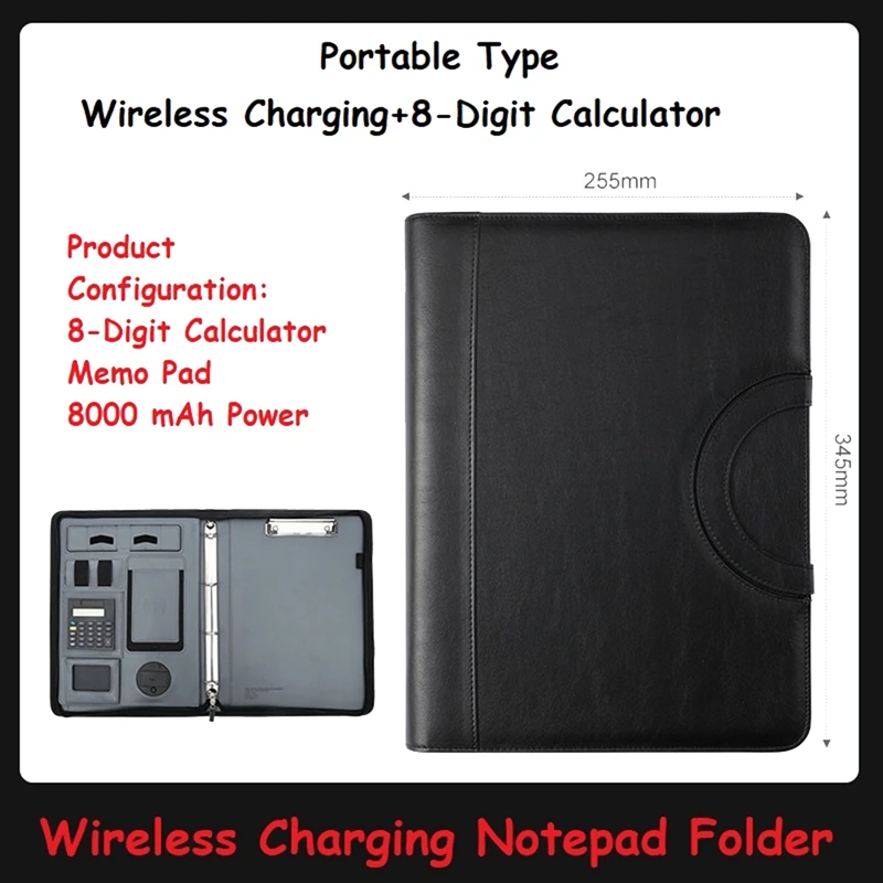 1 Piece Multifunctional Notepad Wireless Charging Folder  With Calculator+8000Mah Power Supply
