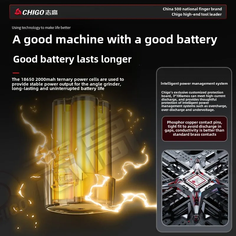 Chigo 16.8V Cordless Electric Angle Grinder 20000r/min with Lithium Battery Polishing Grinding Machine for Diamond Cutting - Image 3