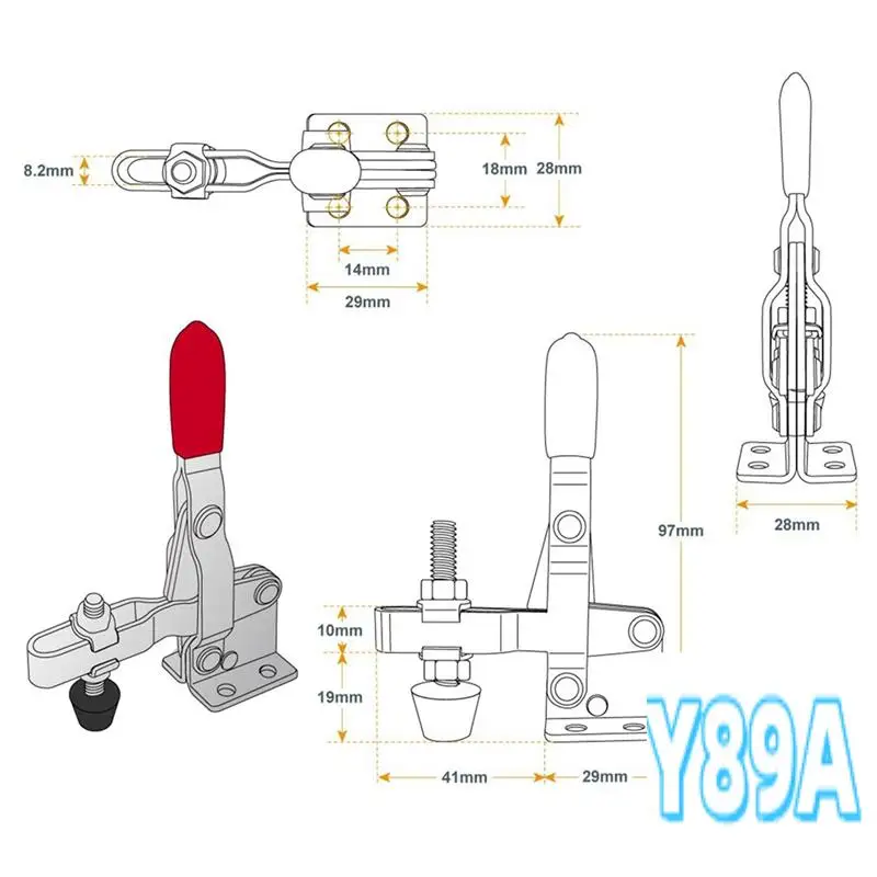 

4PCS Vertical Quick-Release Toggle Clamp 102B - 220 Ibs Holding Capacity W Rubber Pressure Tip Durable Easy To Use Silver