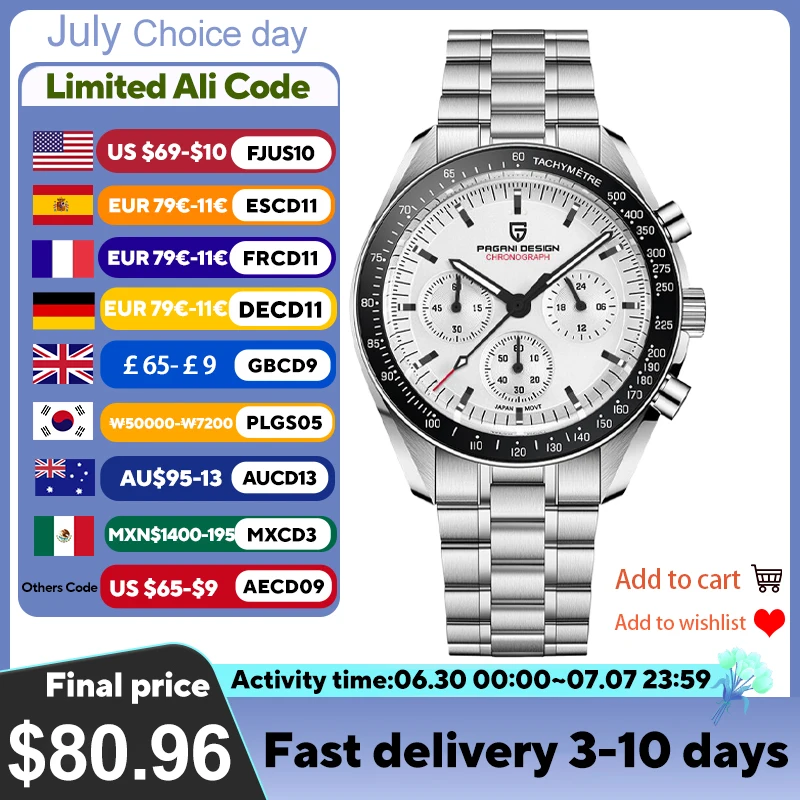 PAGANI DESIGN 2026 New V5 PD1701 Men\'s Watches Luxury Quartz Watch Men Sport Speed Chronograph AR Sapphire glass 100M Waterproof