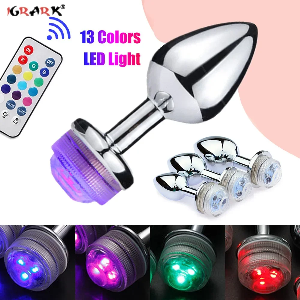 รีโมทคอนโทรล Butt Plug LED เรืองแสงฐาน Anal Sex ของเล่นสําหรับผู้หญิงผู้ชายตูด Smooth Anal ปลั๊กโลหะต่อมลูกหมากนวด Intimate Goods