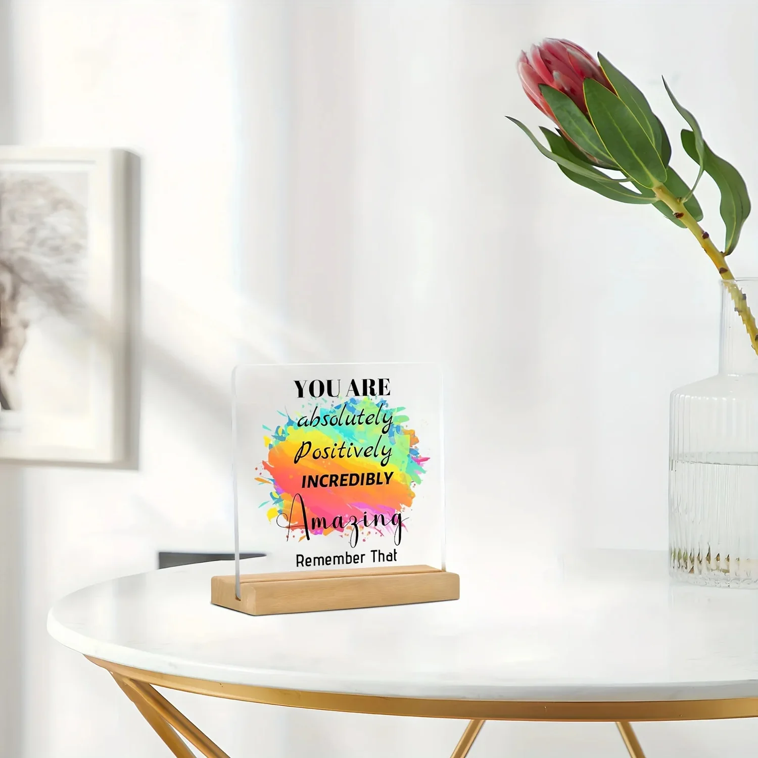 Acrylic desktop plaque, wooden base, positive encouragement words, an inspiring gift for friends and colleagues