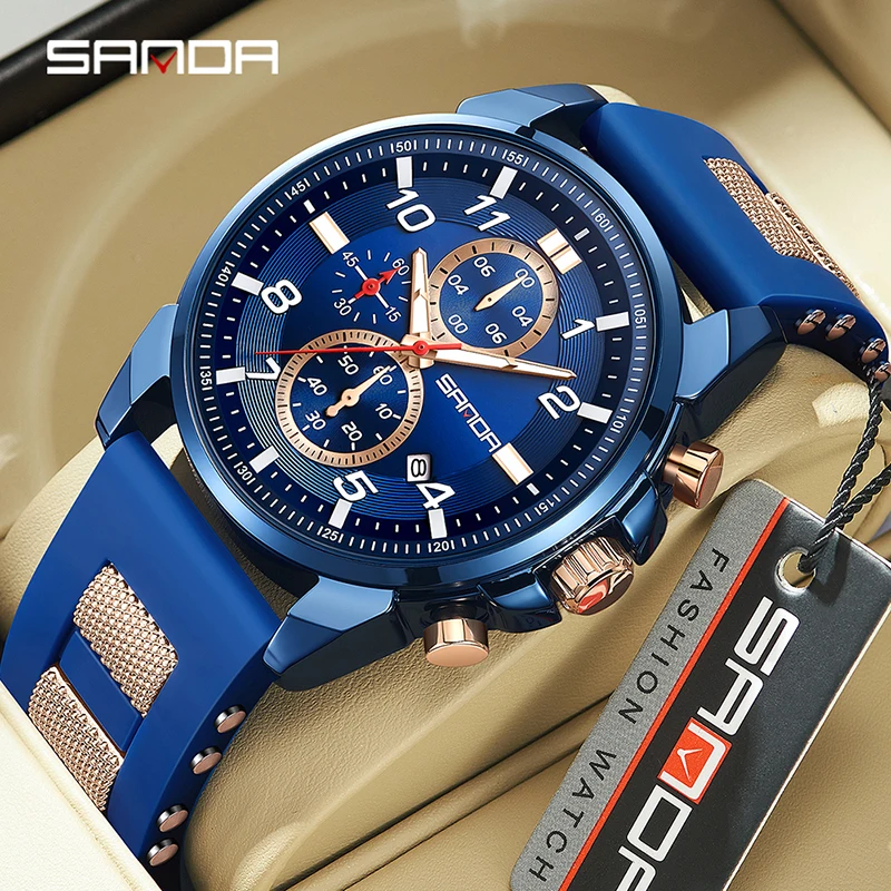 

Sanda 5506 New Design 2023 Trendy Soft Silicone Strap Quartz Movement Fashion Business Men Watertproof Chronograph Wrist Watch