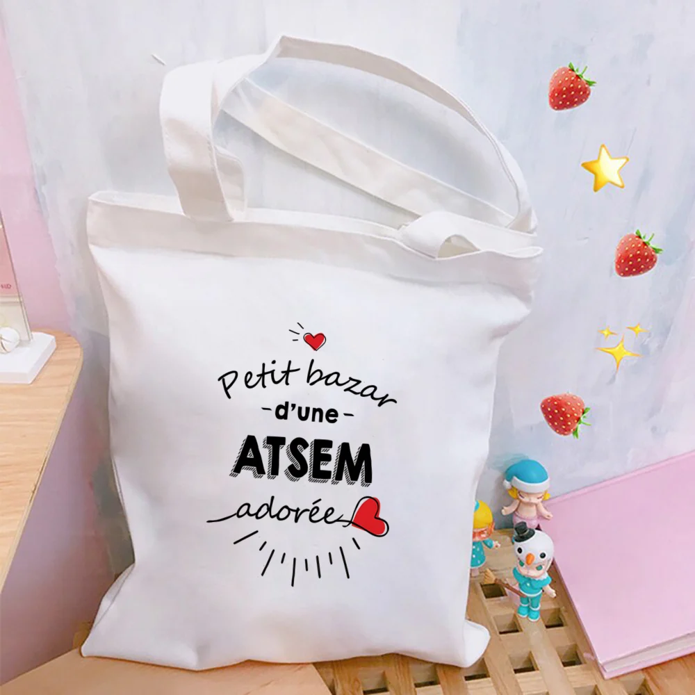 Bolsa feminina com impressão em letras ATSEM, bolsa de ombro de grande capacidade, bolsa casual, bolsa de compras, melhor presente para professor