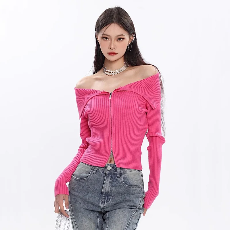 

Women Oversized CollarSpicy Girl One Line Neck Off Shoulder Knitwear Women's Slim Fit Outer Wear Cardigan Top V669