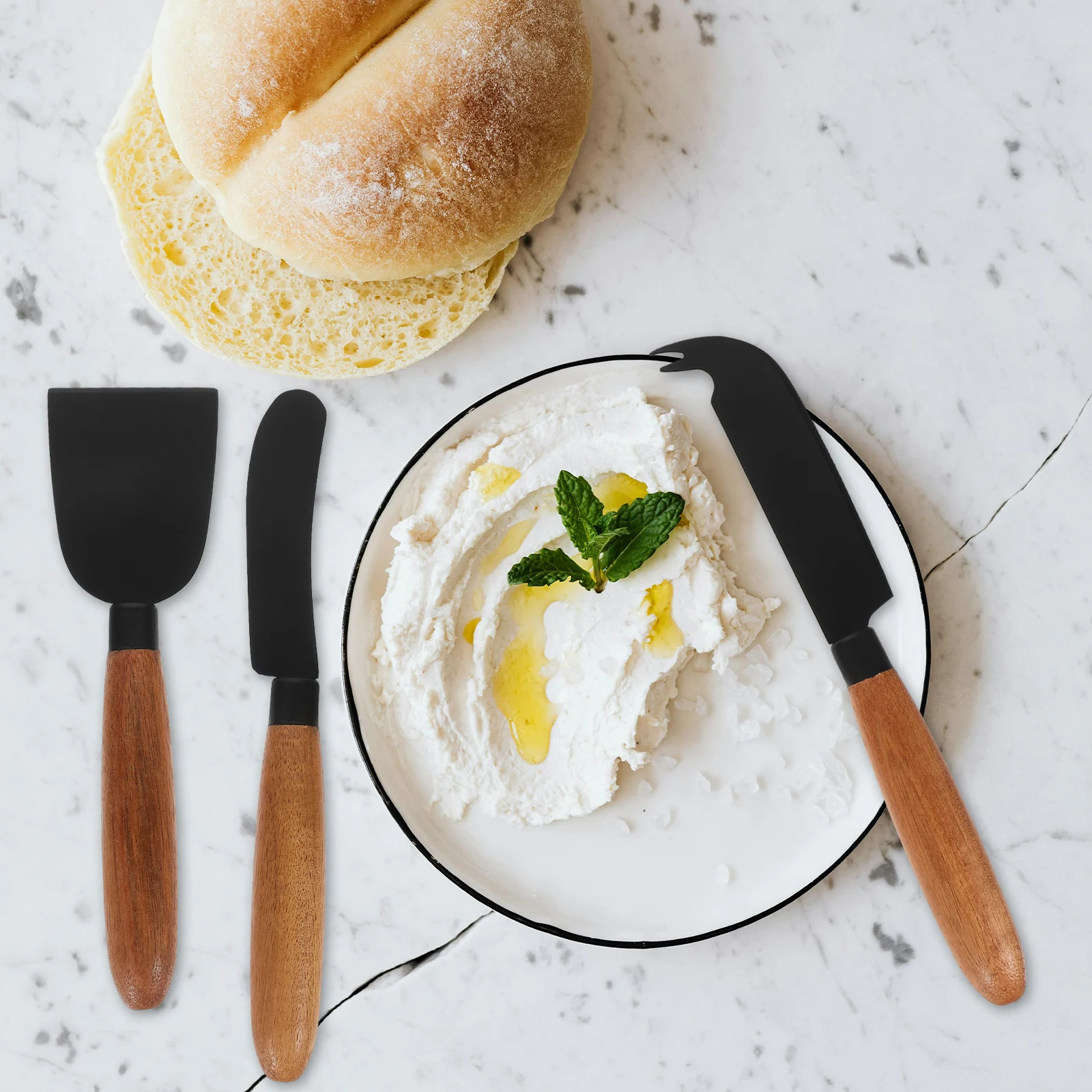 

3 Pcs Cheese Cutting Knife Bread Jam Spreader Household Spatula Wood Handle Bakery Slicers with Wire Manual Shredder