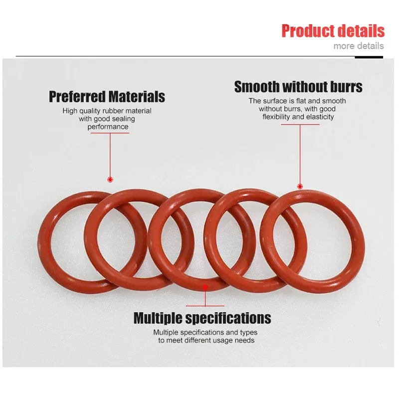 O Ring Gaskets Seal Silicone Red O-ring Sealing Kit Oil Resistant O-rings Rubber Oring High Temperature VMQ Washer CS1.0mm-3.1mm