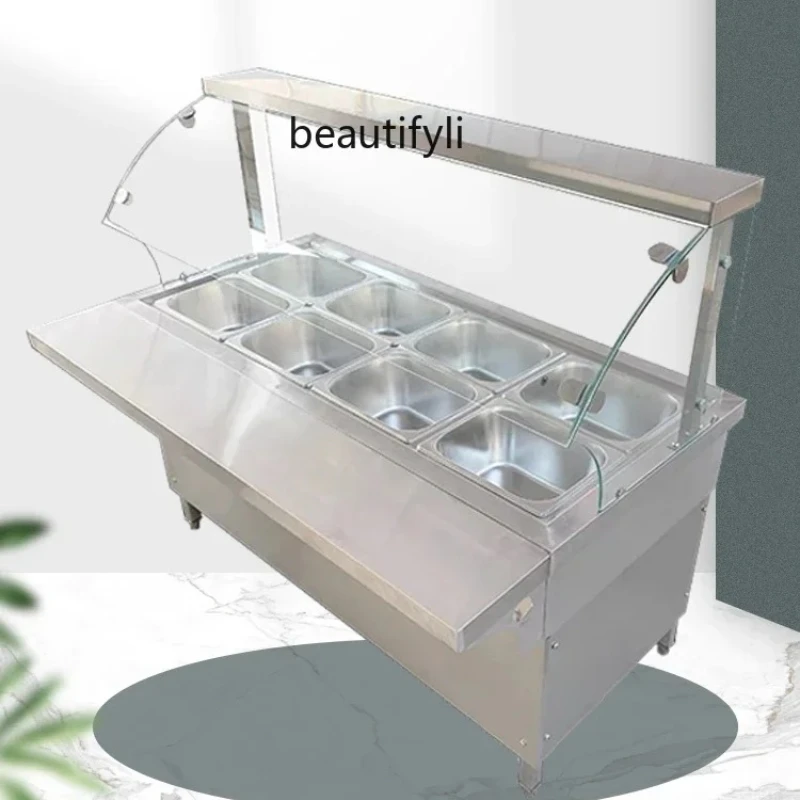 

Cabinet glass cover insulation table Commercial fast food cooked food soup porridge canteen insulation truck