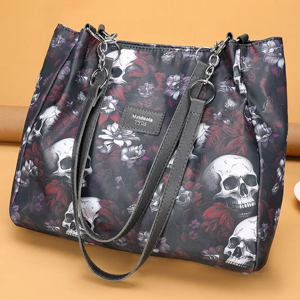 Bolso de mano de gran capacidad con estampado de esqueleto, bolsa multifuncional de moda de estilo gótico, bolsas de compras de tela Oxford, bolso de Halloween