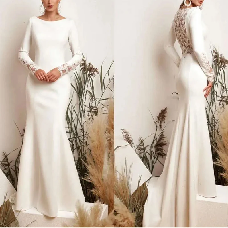 Ivory Boat neck Formal Evening Dresses Elegant Lace Appliques Long Sleeves Mermaid Prom Dresses Customized