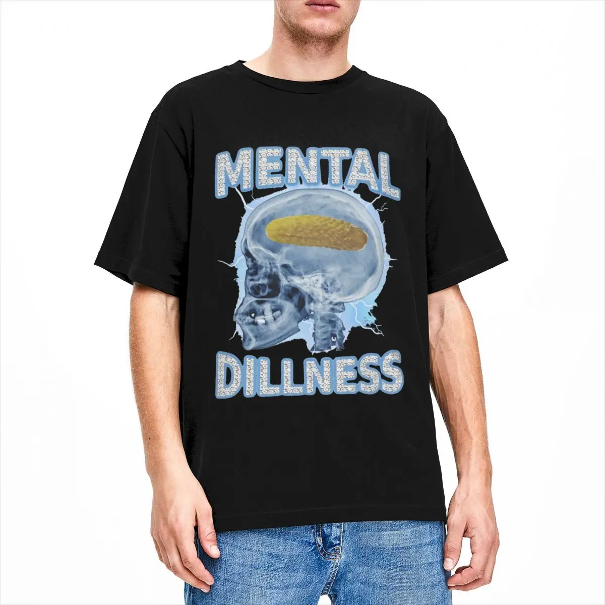 Men Women's Mental Dillness Funny Mental Health Skull Meme T Shirts Merch Dill Pickle Meme Pure Cotton T-shirt Clothes Tees