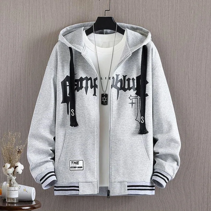 New Men\'s Hooded Jacket M-6XL Men\'s Clothing Spring Autumn Korean Fashion Loose Male Coat Hooded Baseball Jersey 2024