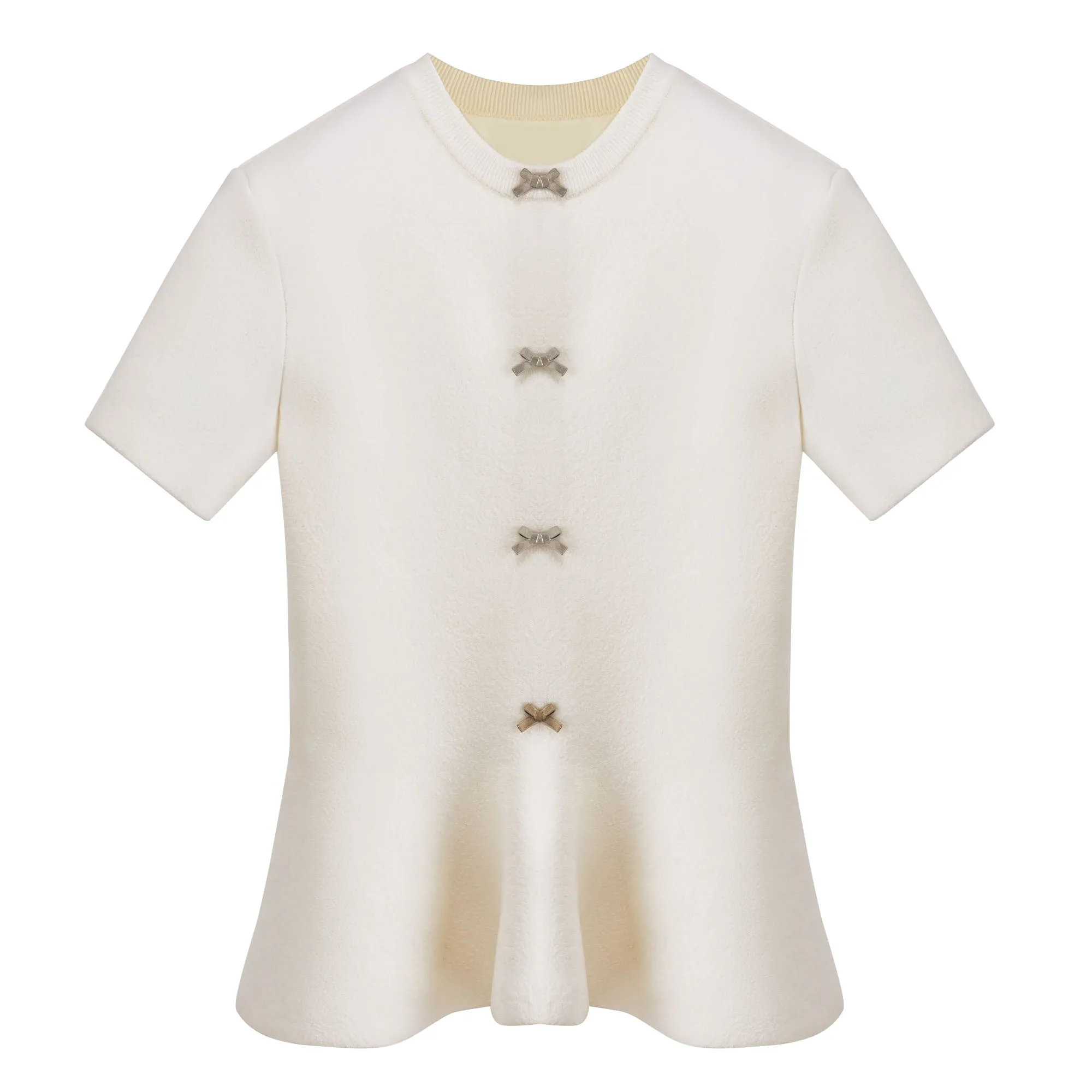 New white knitted short sleeved shirt #T2643