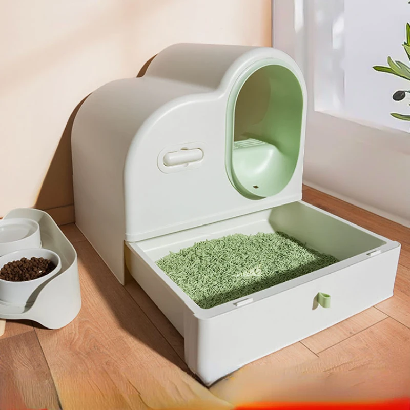 Cat Litter Box Oversized Fully Semi-enclosed Anti-sand Splash Drawer Extra Large Cat Litter Box Cat Toilet Supplies Litter Tray