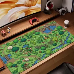 Retro Gaming Green Forest Pixel art desk mat Beige brown green large mouse pad Cute War Game wrist rest desk decorative