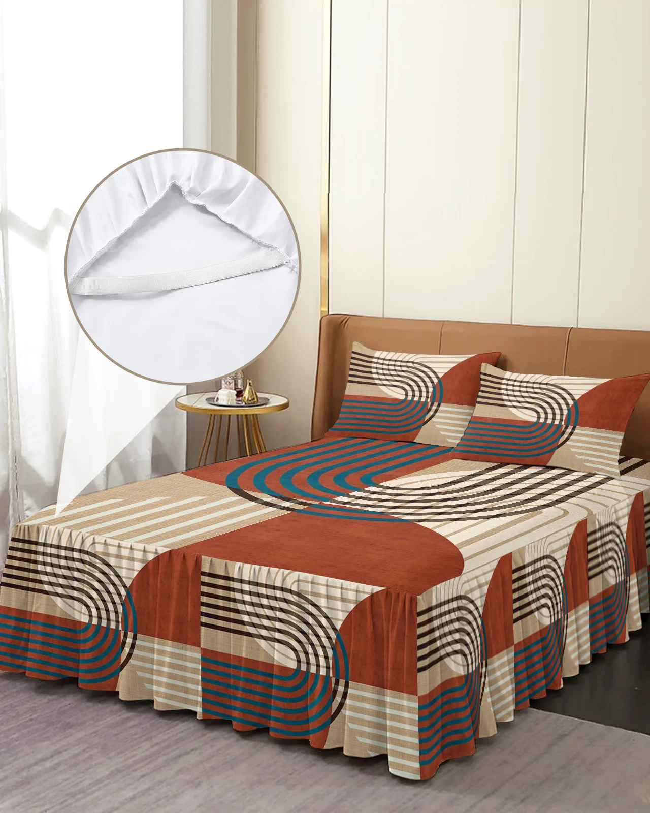 

Постельное белье в стиле бохо с абстрактным геометрическим рисунком, эластичное покрывало с наволочками, протектор для кровати, наматрасник, комплект постельного белья, простыня