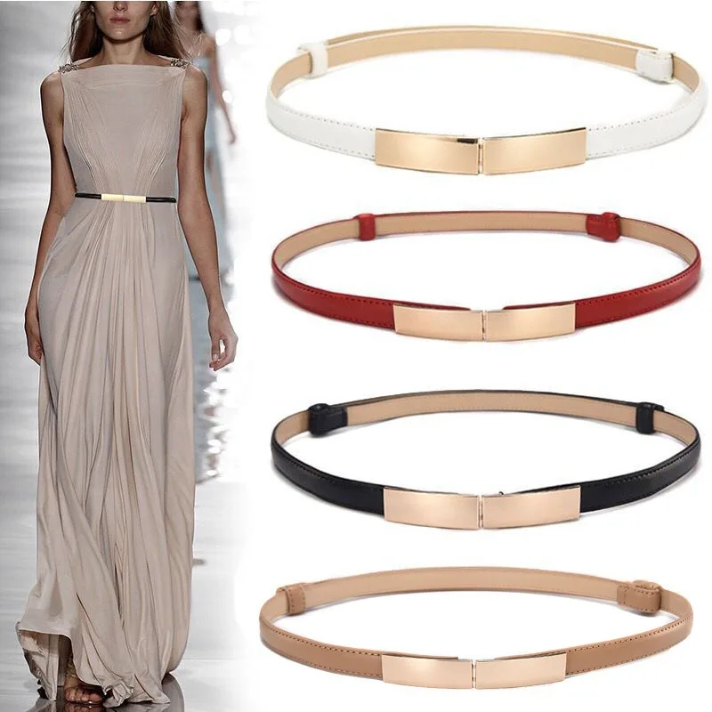 حزام PU رفيع للسيدات على الطراز الكوري الجديد لعام 2025 - حزام خصر أنيق للفستان/الجينز، حزام تنحيف قابل للتعديل، أسود/بني