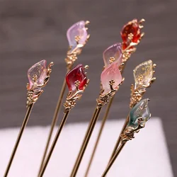 2022 New Vintage Chinese Style Hair Stick Women Metal Glaze Hair Pins Hair Fork Hair Chopsticks Hairpin Jewelry Hair Clip