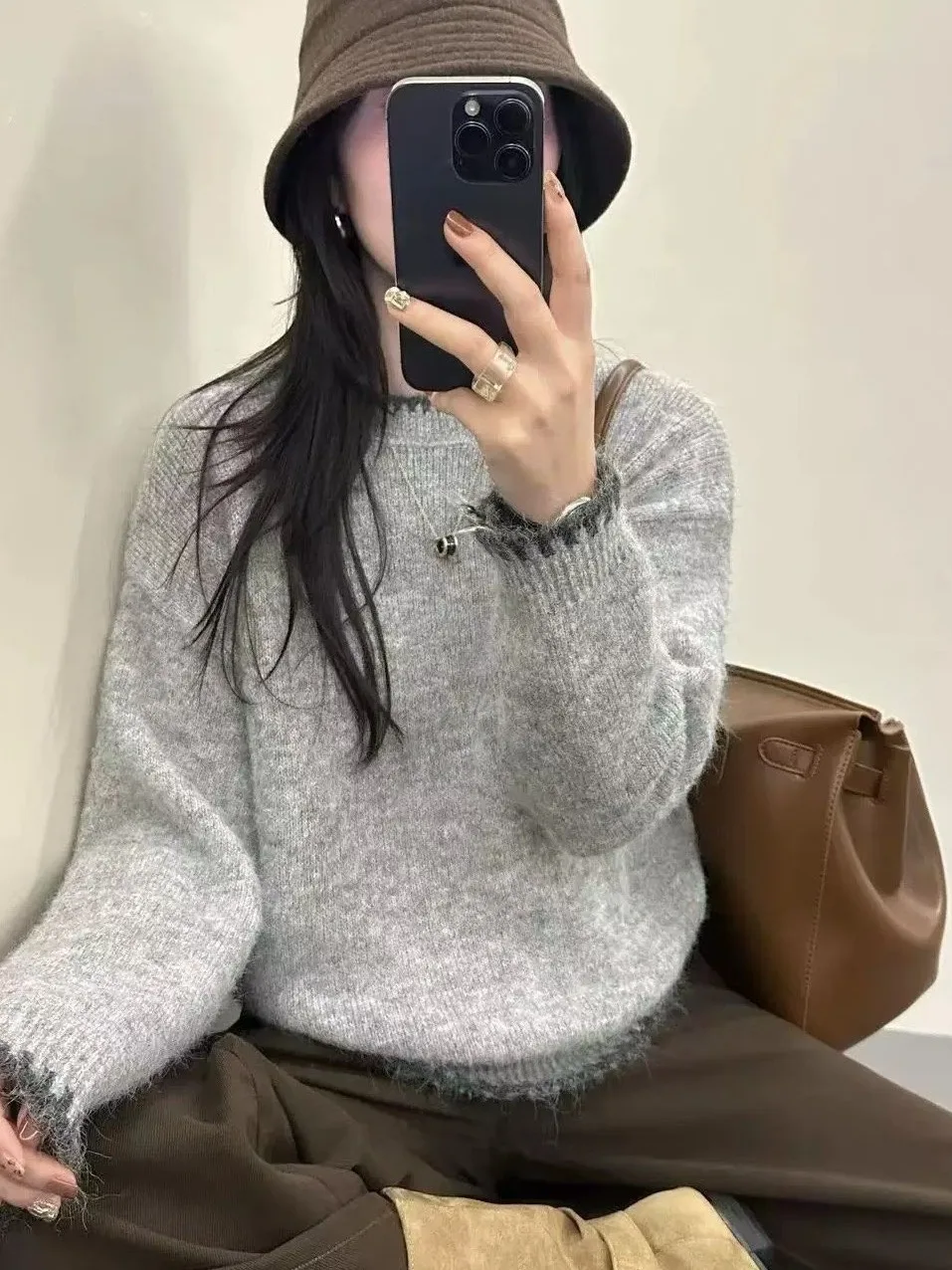 

Осень-зима, новый женский свободный вязаный свитер, круглый пуловер Ne, базовый слой, корейский топ для внутренней одежды