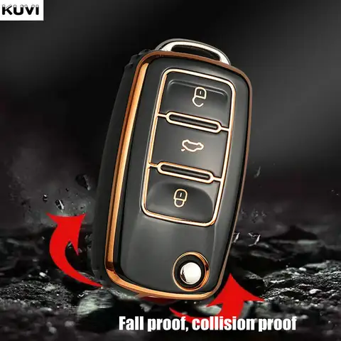 TPU Car Flip Key Case Cover Shell Fob For Volkswagen VW Polo Golf Passat Tiguan Beetle Caddy Eos Skoda Octavia Seat Leon Altea 6 best sales vw caddy 2021 - №1