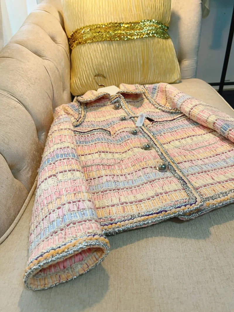 

Радужное шерстяное пальто женское Ele Design High-End Feel Aron Sle Quincunx Faion классический воротник на пуговицах Long Sve