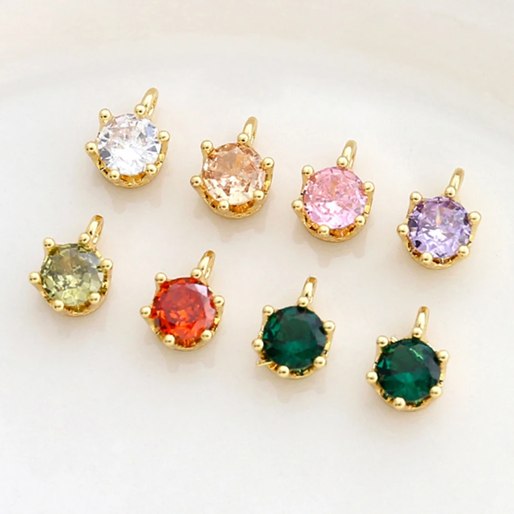 

5pcs 6x9mm Crystal Round Rhinestone Charms Copper Gold Plated Small Pendant For Diy Jewelry Making Earrings Necklace Accessories