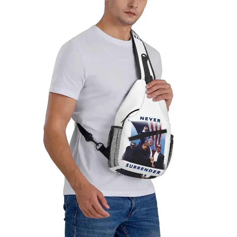 Mochila Crossbody Sling personalizada para homens, bolsa no peito para viajar, nunca rodeando Trump