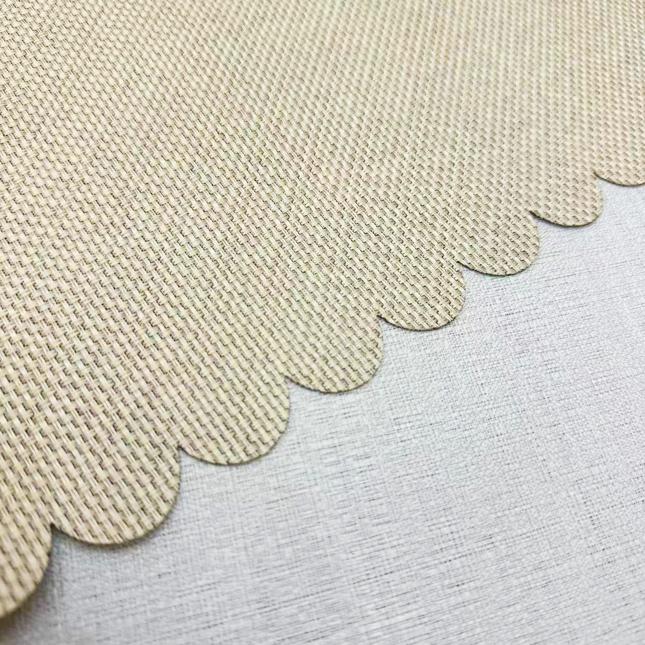 A Beige Non-Transparent Woven Short Curtain for Home Use, Lace Art Curtain Suitable for Cabinet Decorations