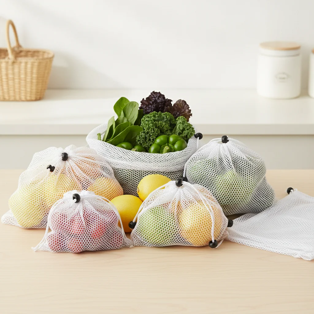 Outdoor Activity Pouch Laundry Bag Durable 5 Pcs White Nylon Mesh Drawstring Storage Pouch Bag Multi Purpose Home Travel