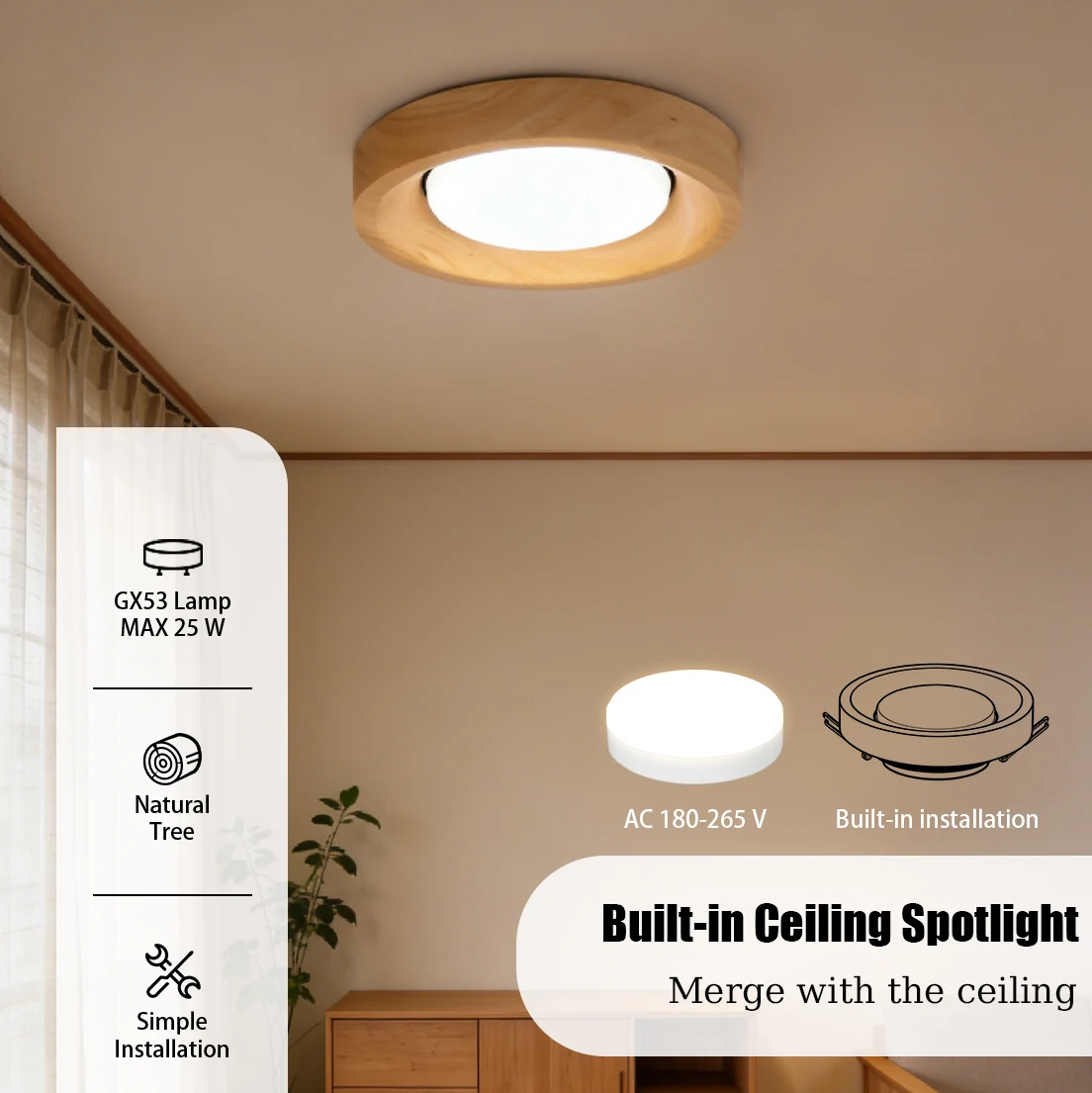 Solid Wood Ceiling SpotLight LED Ceiling Lamps 220V Led Downlights GX53 Spot Lighting For Living Room Kitchen Bedroom Decoration