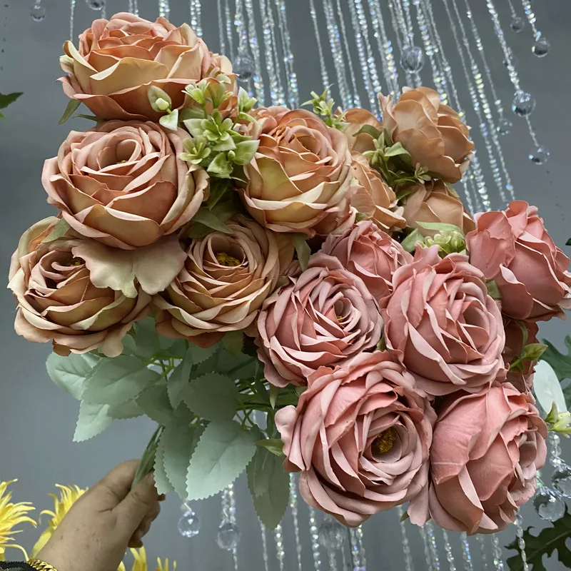 Artificial Roses Bouquet Fake Flowers Valentine's Day Gift Holiday Party Decoration Simulation Flower Gold Silk Rose Bouquets