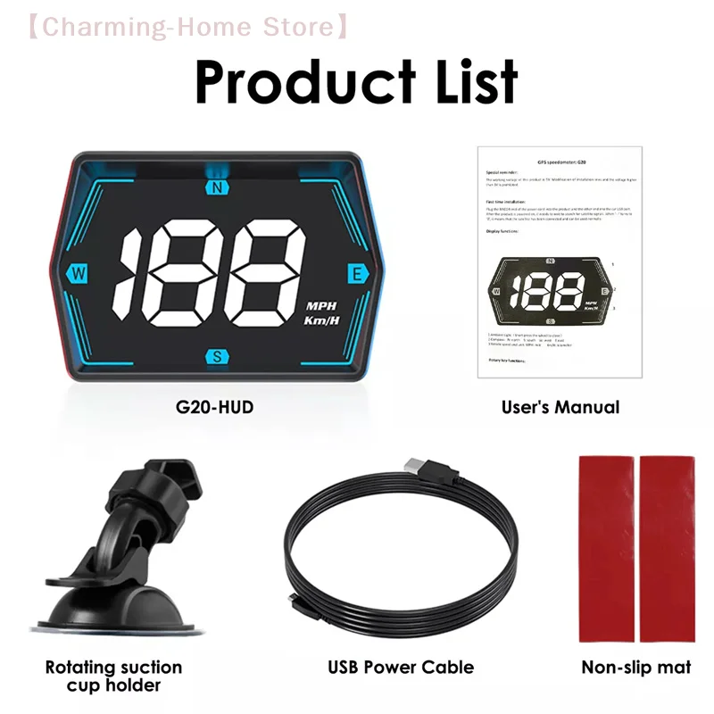 【M】Überspeed-Alarm, Autozubehör, G20 für Auto, LKW, Bus, digitaler GPS-Kompass, Tachometer, große Schriftart, Head-Up-Display, Auto-HUD