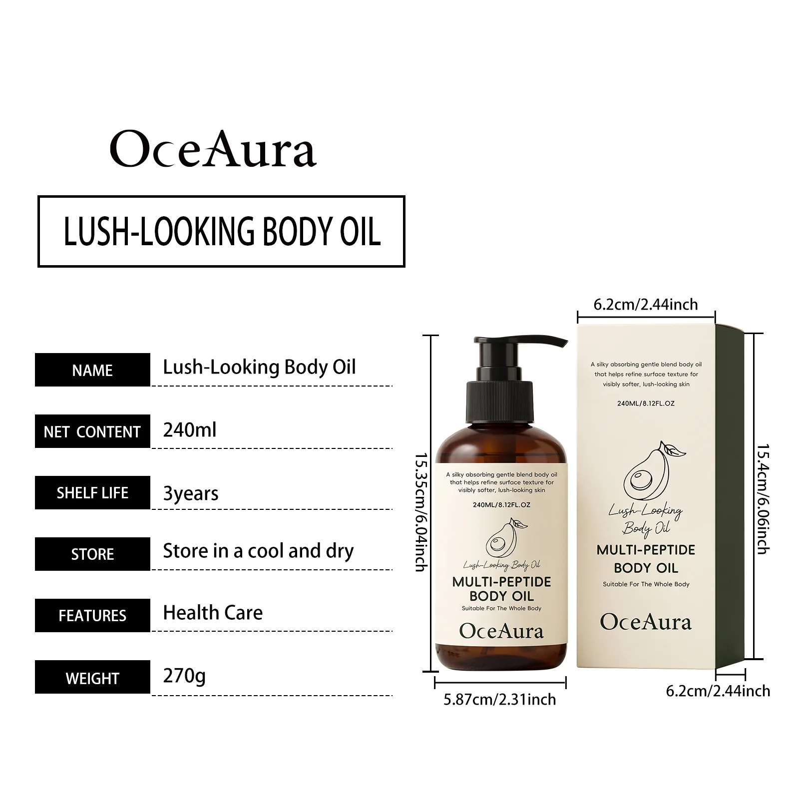 Multi Peptide Firming Body Oil Avocado Extracted Nourish Glow Radiance Skin Tightening Anti Aging Moisturizing Massage Body Oil
