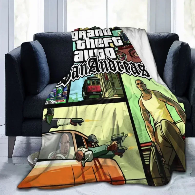 Fleece Grand Theft Auto San Andreas Throw Blanket Warm Flannel GTA Video Game Blankets for Bedroom Car Sofa Bedspreads