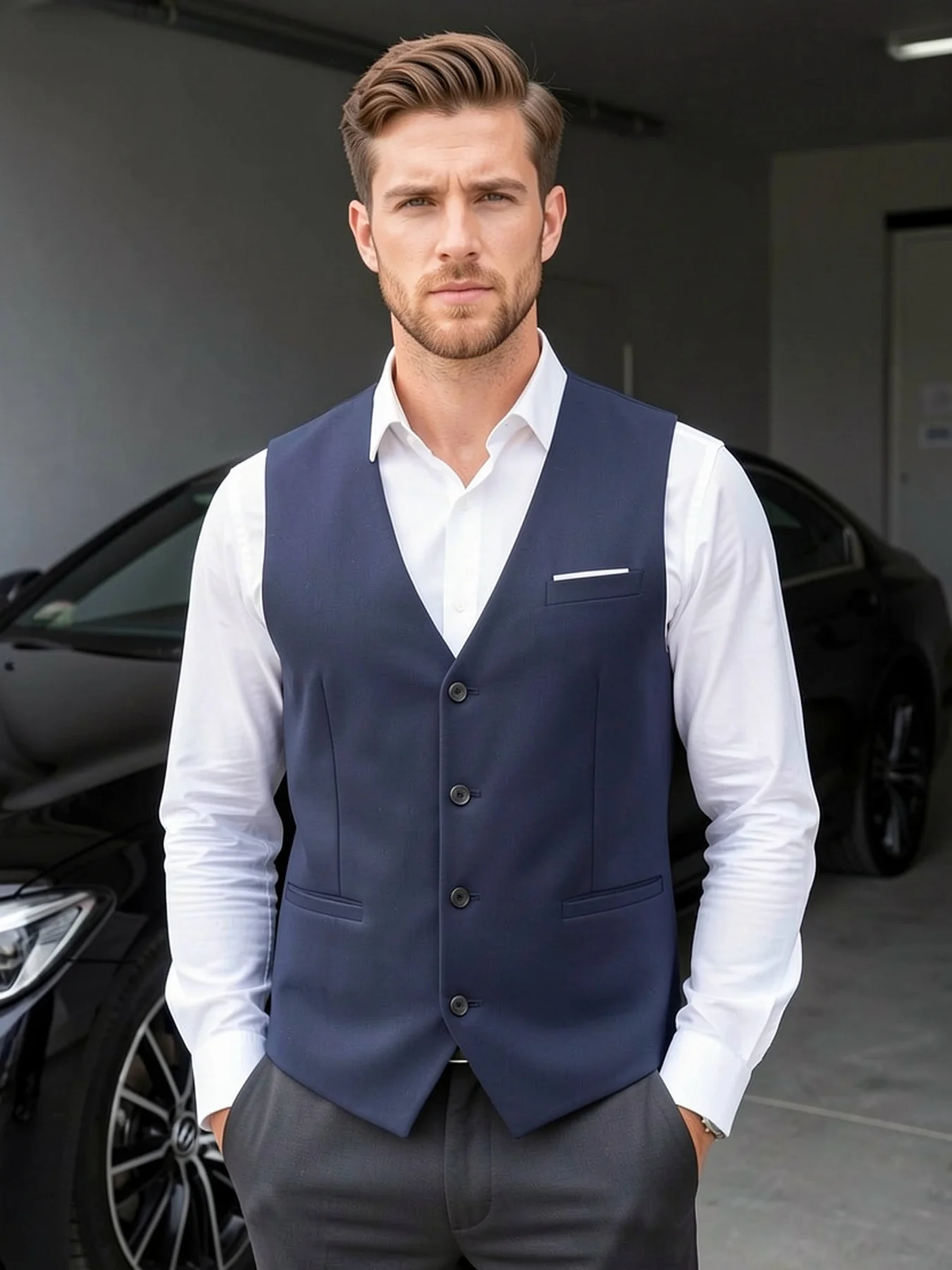 

Men's Classic V-Neck Solid Vest Single Breasted Suit Elegant Office Party Wedding