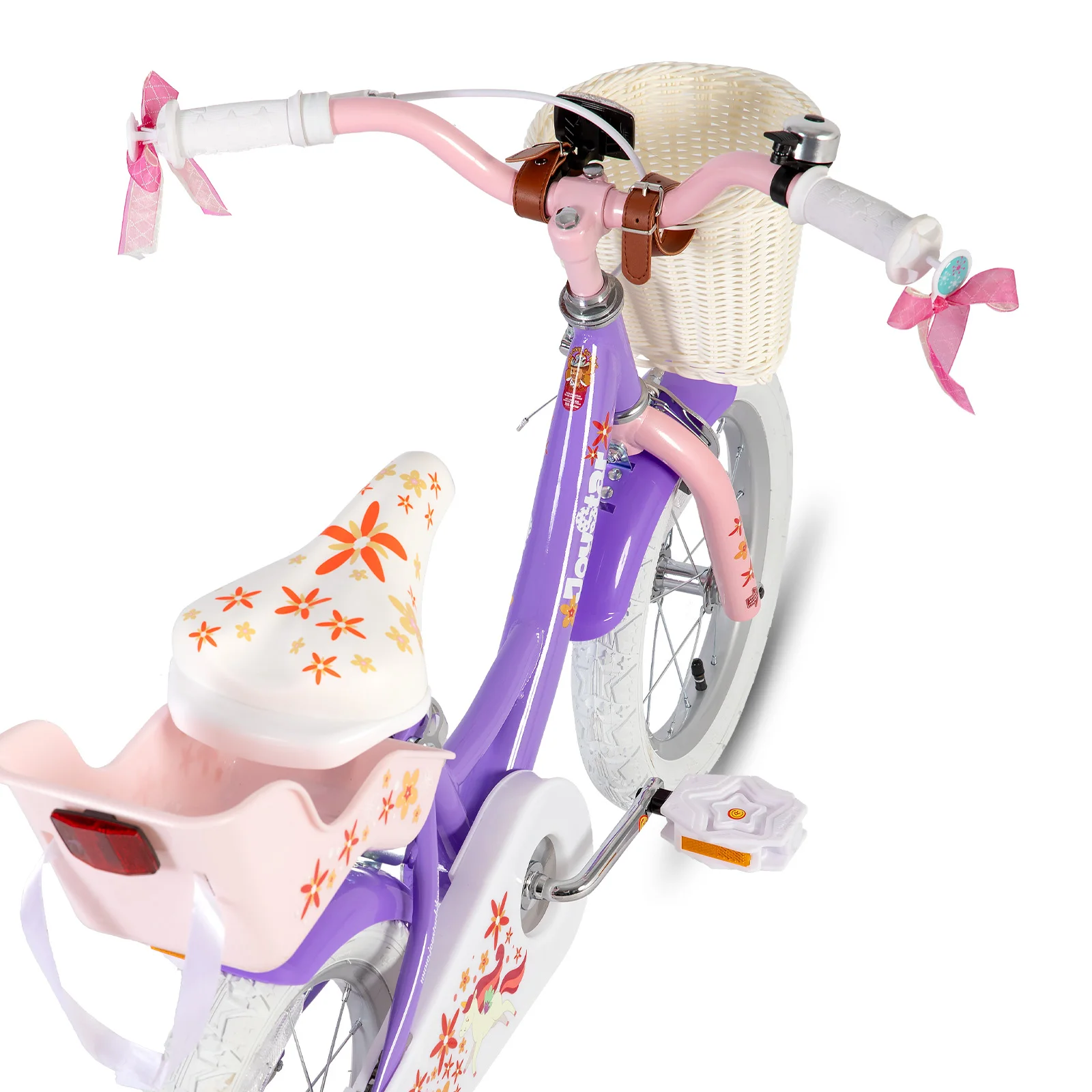 JOYSTAR Bici per bambini per ragazze dai 2 ai 9 anni, Bici per bambini da 12 14 16 18 pollici con ruote da allenamento, seggiolino per bambole, stelle filanti e cestino