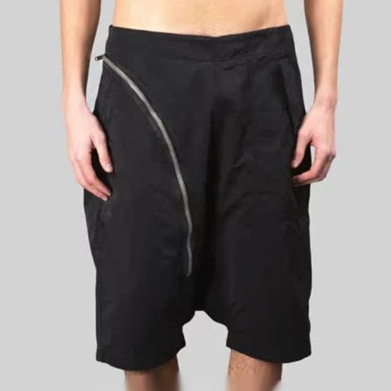 HKSH Spring Summer New Men Tide Dark Punk RO Style Asymmetric Design Low-Crotch Mid-Length Shorts Diagonal Zipper Capris HK19002