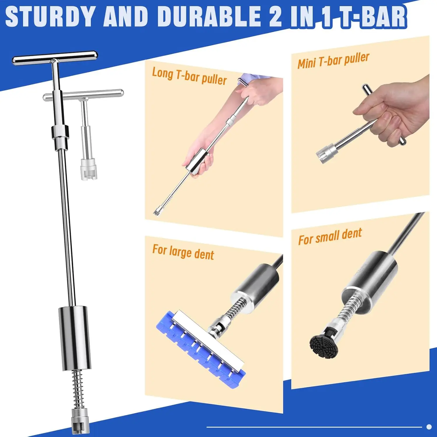 スーパーPDR車体凹み修理キット、塗装不要の凹み除去ツール、スライドハンマー、デントリフター、ブリッジプラー付き、雹による損傷、ドアのへこみ用