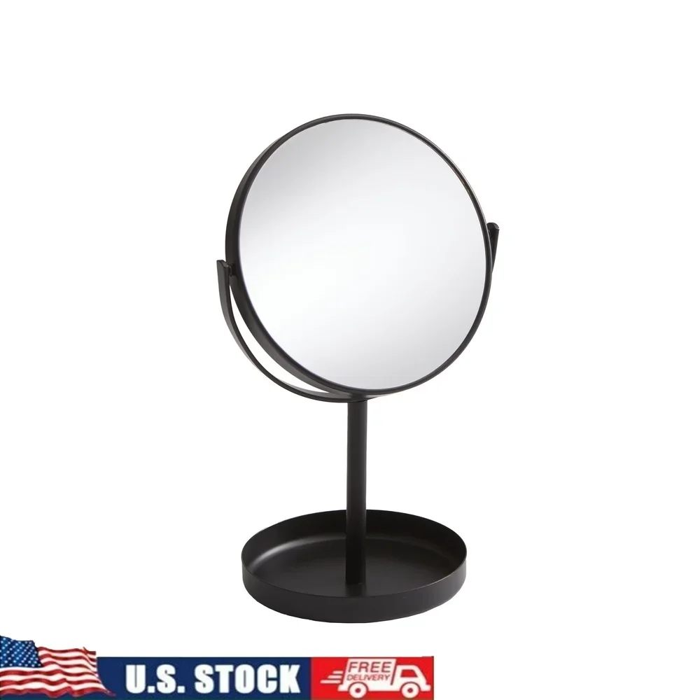 

Dual-Sided Vanity Mirror 360 Degree Swivel Durable Metal Makeup Mirror Freestanding Makeup Tool Tray Stylish Home Decor